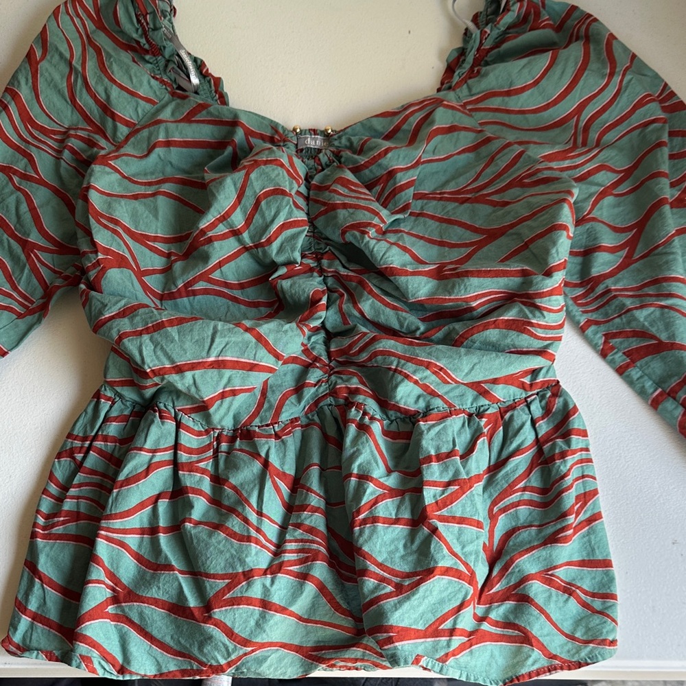 Daniel Rainn Green and Red Patterned Blouse